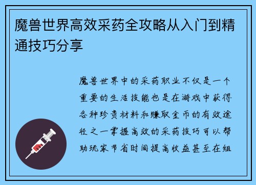 魔兽世界高效采药全攻略从入门到精通技巧分享