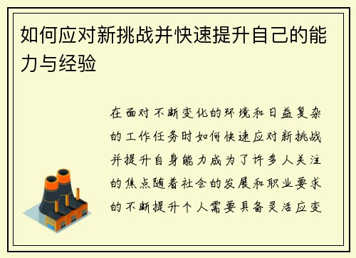 如何应对新挑战并快速提升自己的能力与经验